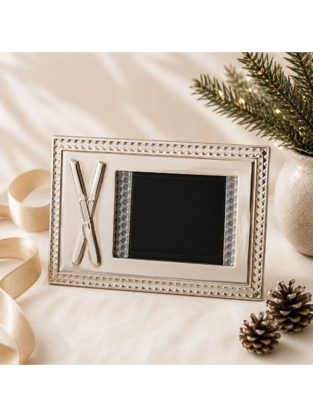 Mariposa Silver Ski Picture Frame 8x11.5 Holds 6.5x4.5 Photo Cabin Lodge Decor